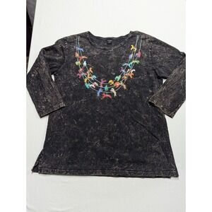 Sabaku Artwear Womens Small Horse Graphic Mineral Wash Long Sleeve Top Black